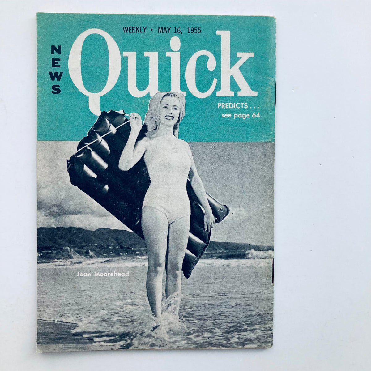 Cover of VTG Tempo & Quick Magazine May 16, 1955 Vol 4 No. 20 featuring Jean Moorehead in a swimsuit, showcasing mid-20th-century fashion and culture. Perfect for collectors and vintage magazine enthusiasts.