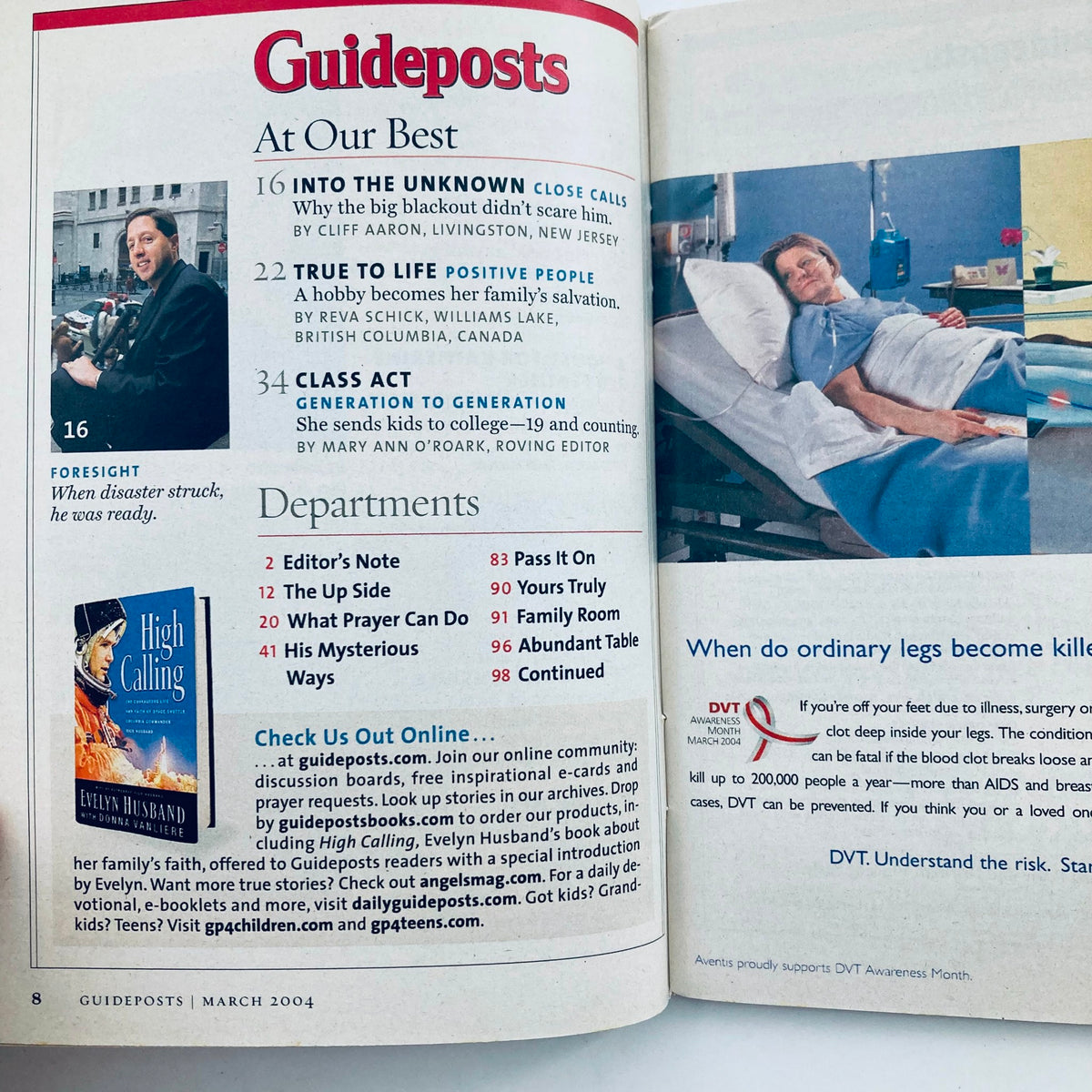 Guideposts Magazine March 2004 showcasing articles on family, health, and inspiration with a focus on personal stories.
