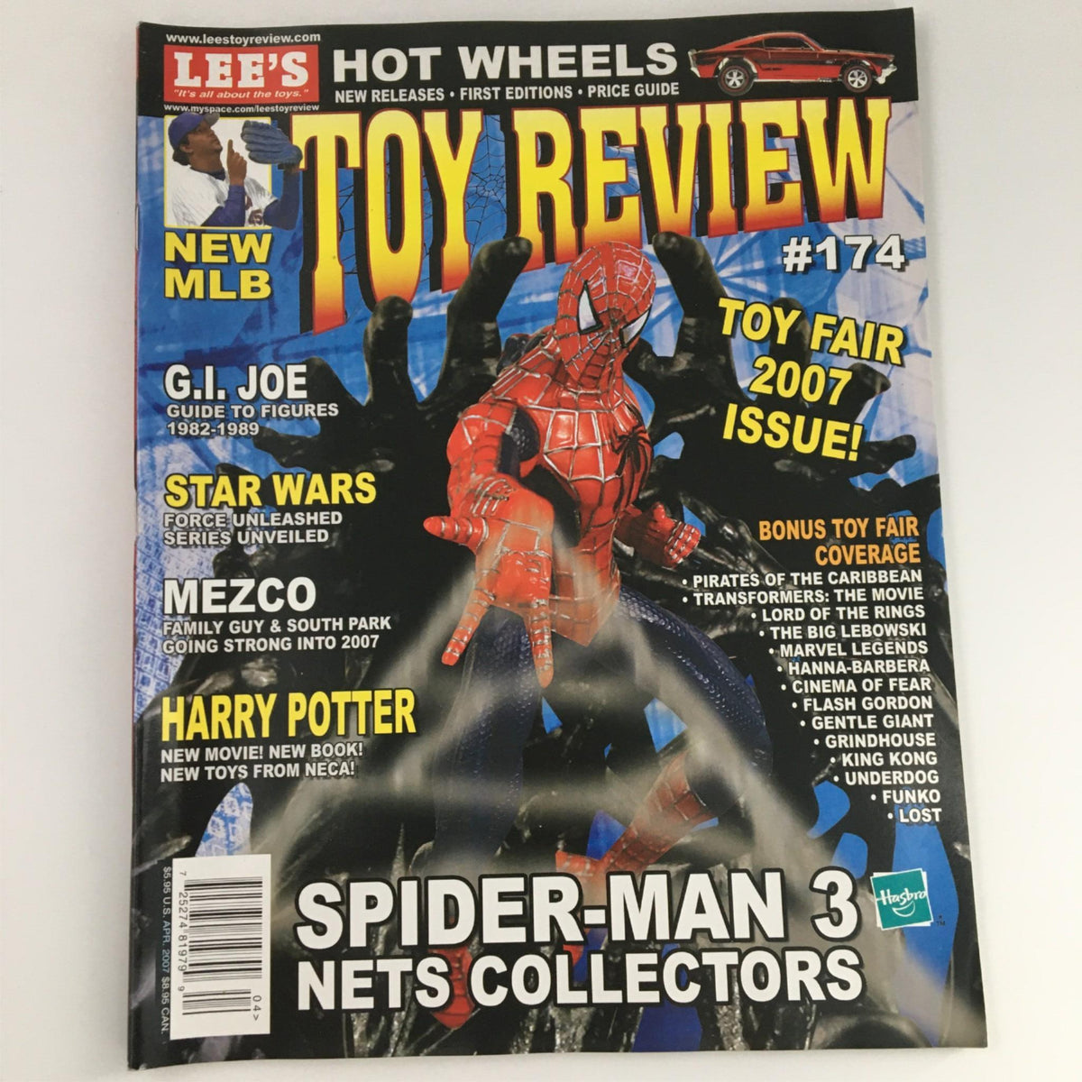 Lee's Toy Review Magazine April 2007 featuring Spider-Man 3, showcasing collectibles and toy news, issue number 174.
