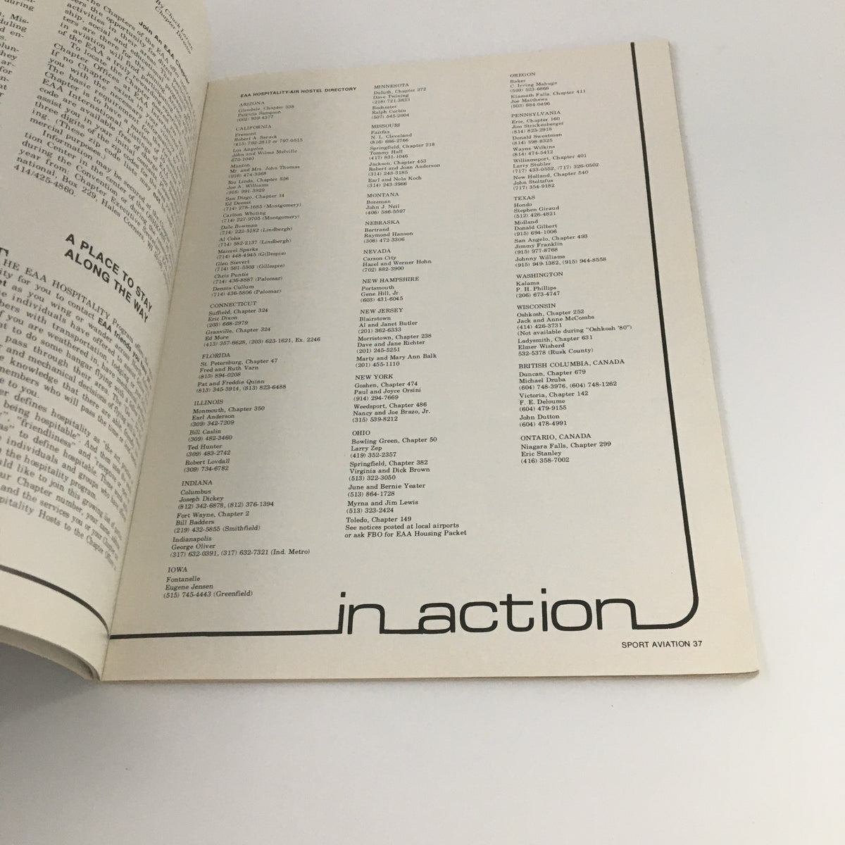 Interior page of Sport Aviation Magazine July 1980 displaying the EAA Hospital/Player Hotel Directory.