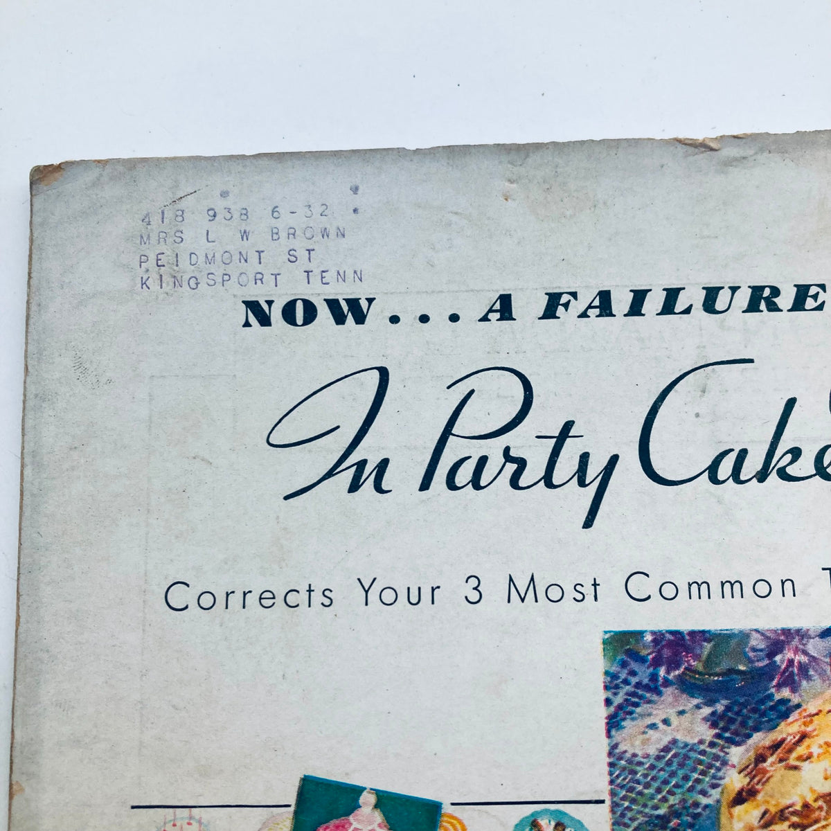 Close-up of the back cover of VTG Better Homes & Gardens Magazine November 1931 A Bit of Florida Loveliness, highlighting cake baking advice and product advertisements.