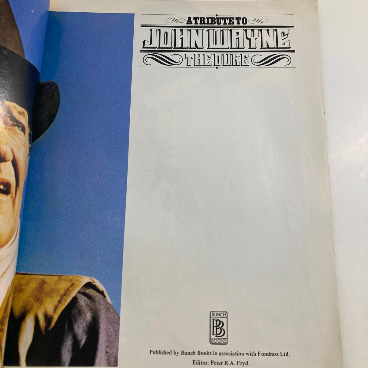Inside page of VTG 1979 A Tribute To John Wayne The Duke magazine displaying the title and layout.