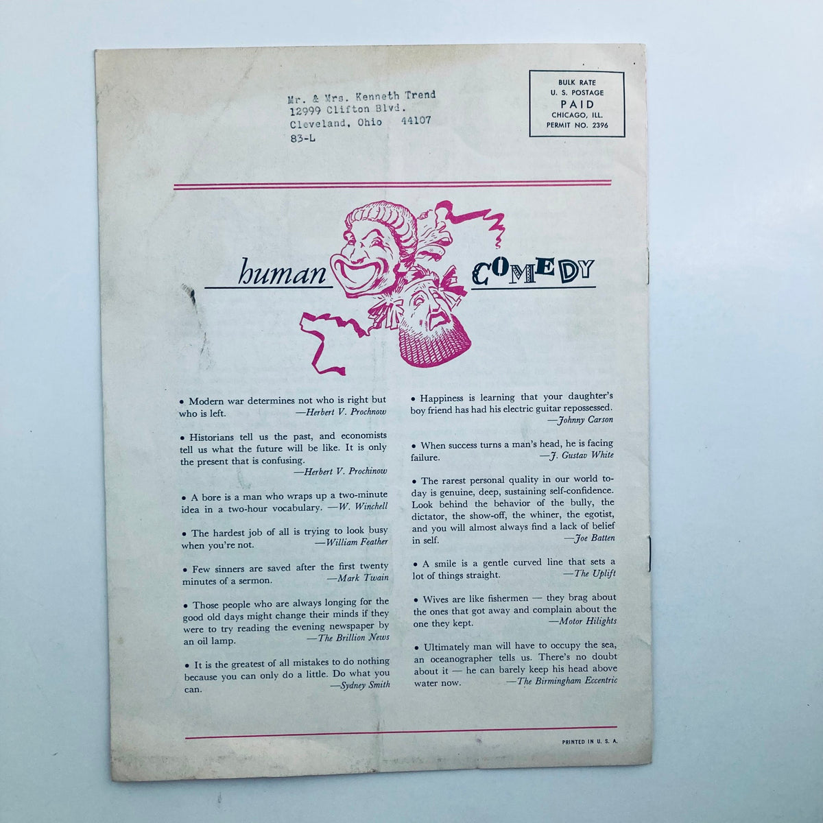 Back cover of VTG People Are Important! Vol 5 No. 3 showcasing a vintage illustration with the title 'Human Comedy', highlighting personal and social reflections.
