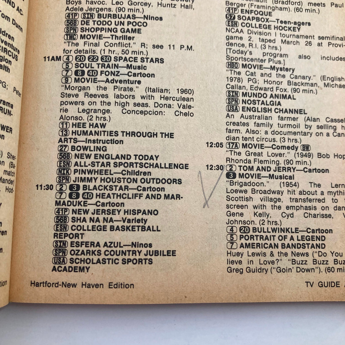 Inside page of the TV Guide Magazine from March 27 1982, Hartford-New Haven edition, displaying television programming listings including various shows such as 'Hee Haw' and 'Tom and Jerry'.