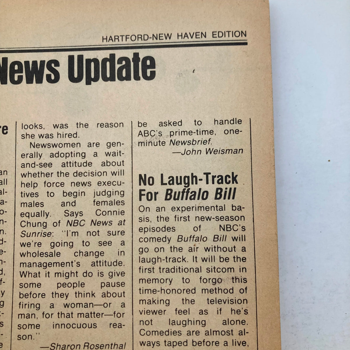 Inside page of TV Guide Magazine August 20 1983 showing news updates related to television. The content includes commentary on newswomen in the industry and insights into sitcom production. This page reflects TV programming trends and discussions relevant to the period.
