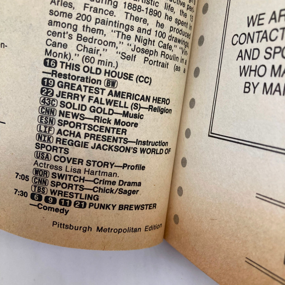 Interior page of TV Guide Magazine January 5 1985 with listings from the Pittsburgh Metropolitan Edition, including television shows like 'Greatest American Hero' and 'Punky Brewster'.