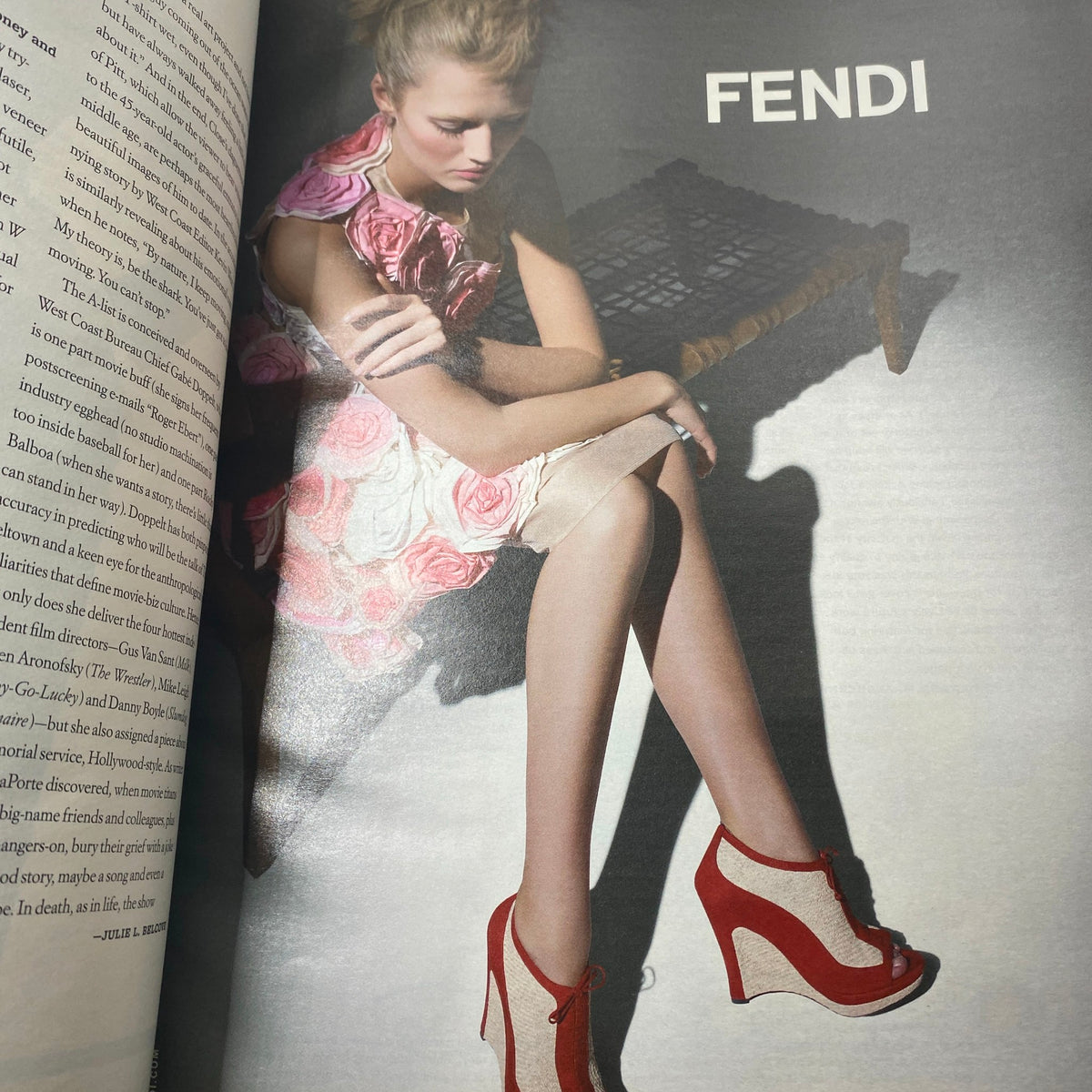 Fashion editorial from W Magazine February 2009 featuring a model in a stylish Fendi outfit, illustrating fashion trends of the time.