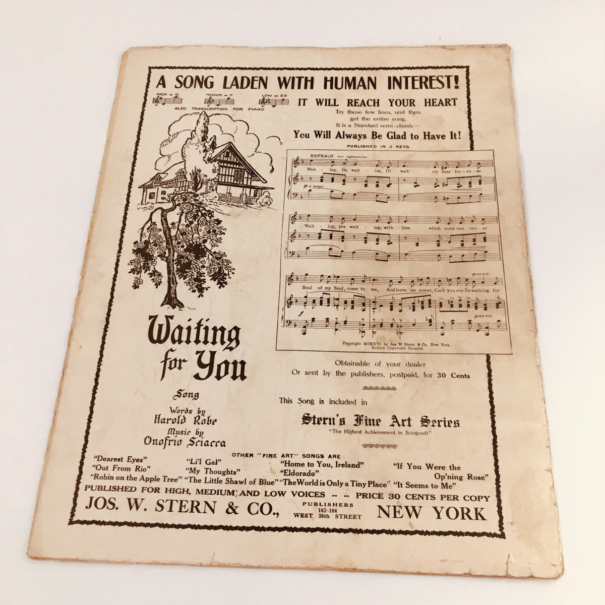 Back cover of a vintage magazine titled 'I Need Someone's Love', featuring an advertisement for another musical piece, representing early 20th-century music culture.