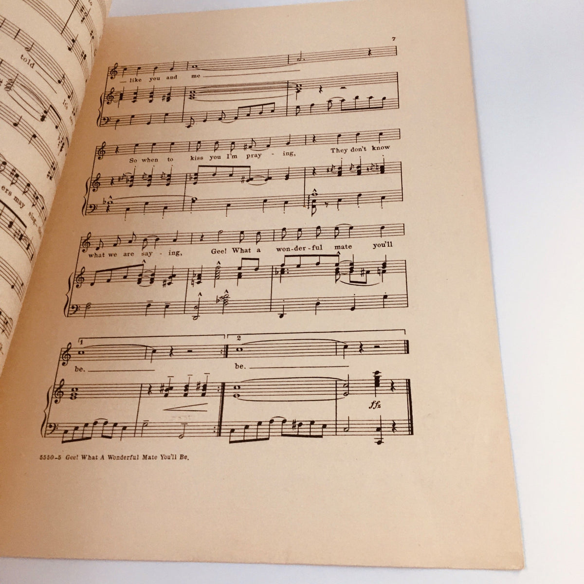 Interior page of the 1917 music sheet 'Gee What A Wonderful Mate You'll Be' showcasing the musical notation and lyrics composed by Raymond Hubbell.