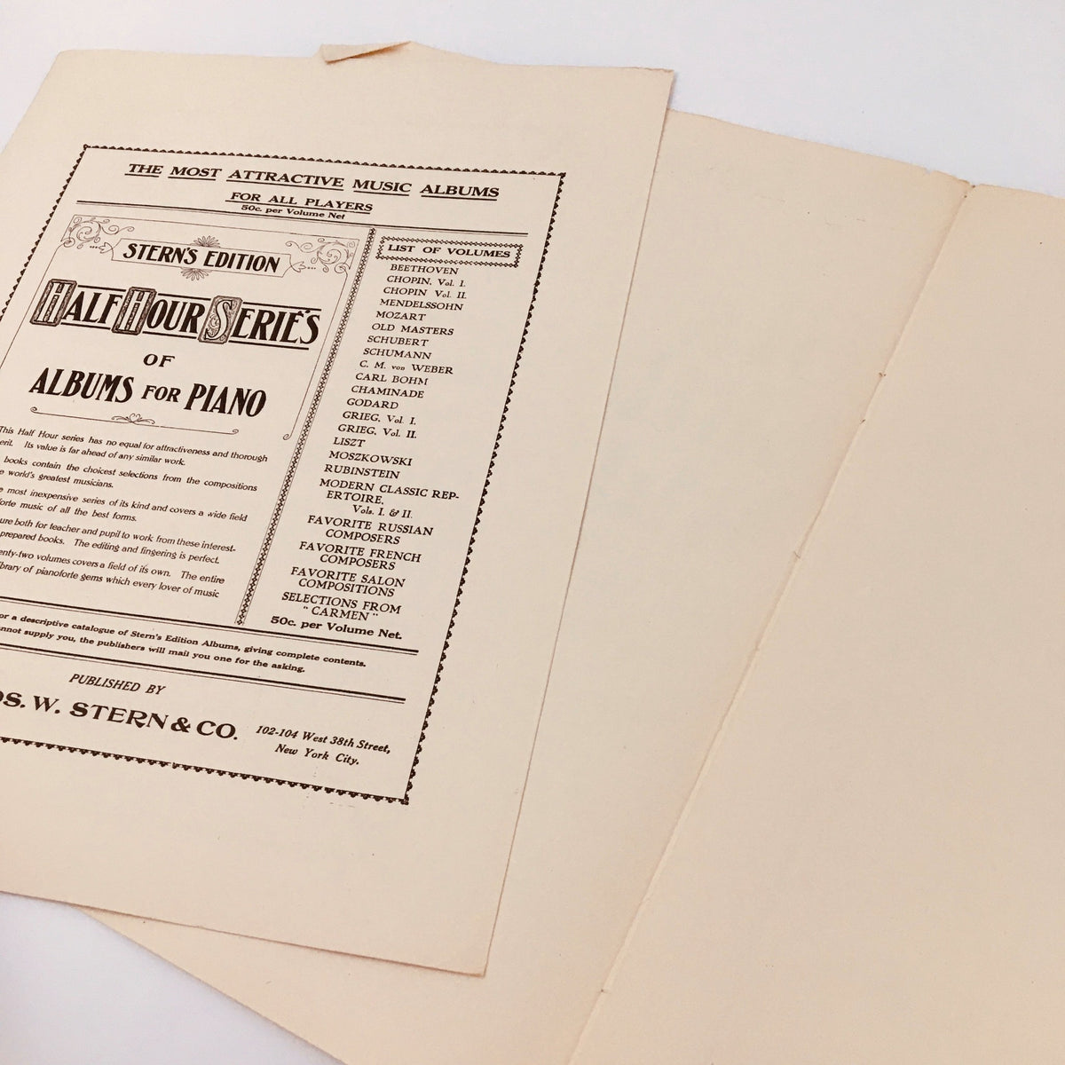 Inside page of the musical play sheet displaying Stern's Edition Half-Hour Series of Albums for Piano, showcasing collection details for music enthusiasts.