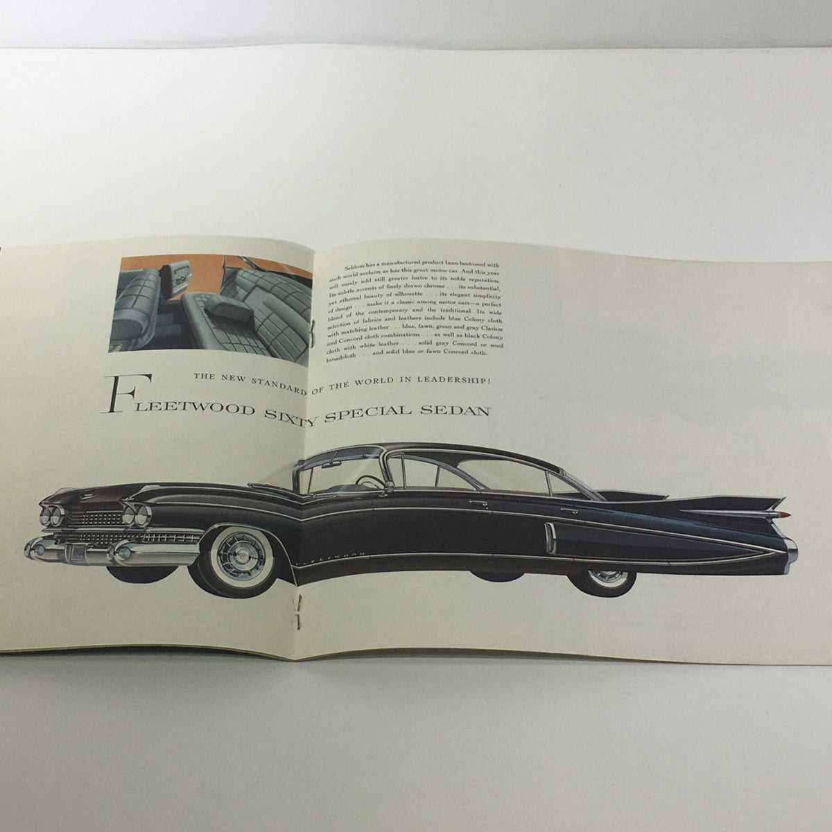 Interior view of the 1959 Cadillac Fleetwood Sixty Special Sedan showcasing its luxurious seating and design features, as seen in the sale brochure.