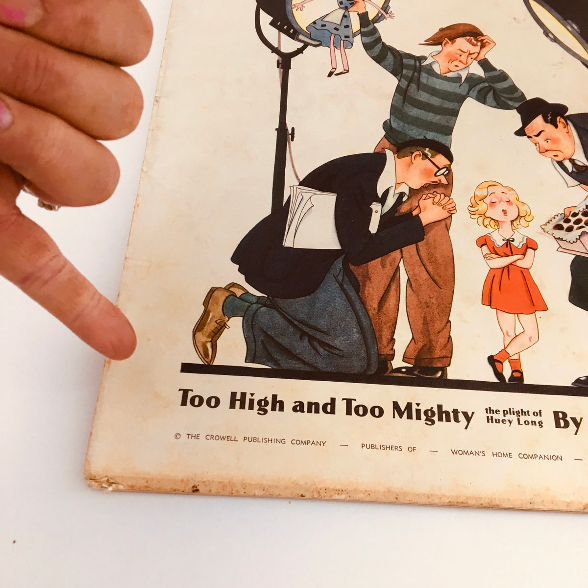 Side view of the VTG Collier's Magazine January 19 1935 displaying the character illustrations related to the article 'Too High & Too Mighty' by Walter Davenport.