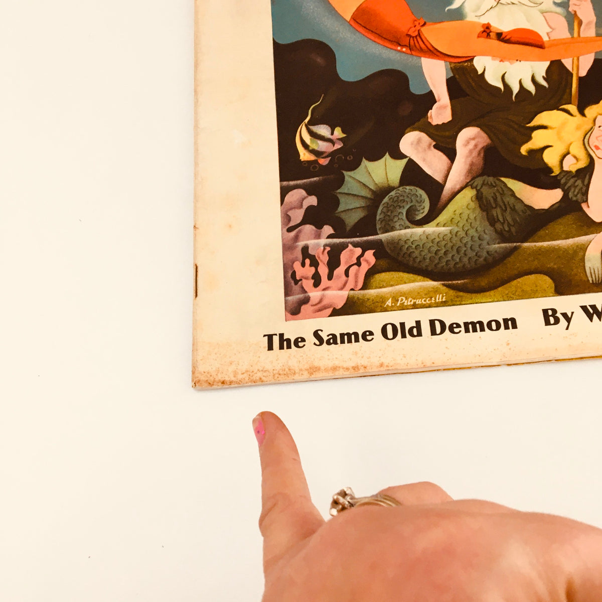 Another angle of the vintage Collier's magazine cover from August 11, 1934 featuring 'The Same Old Demon' by Walter Davenport, showcasing underwater illustrations.