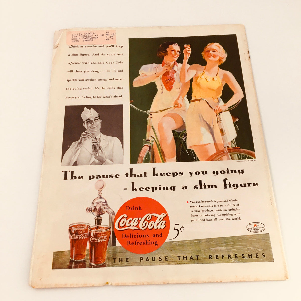 Back cover of VTG Collier's Magazine August 11 1934 featuring a vintage Coca-Cola advertisement highlighting a slim figure slogan.