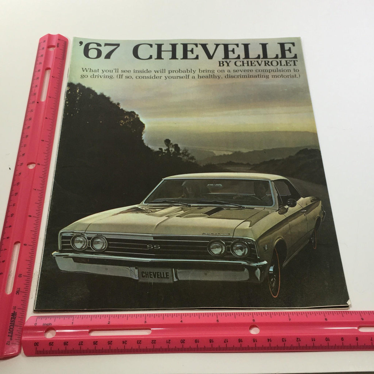 1967 Chevelle 300 by Chevrolet classic car brochure cover featuring the iconic SS model, inviting enthusiasts to explore the unmatched driving experience and specifications.