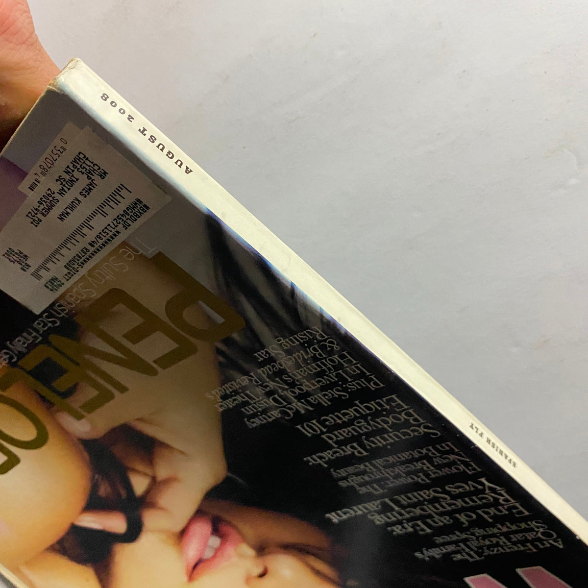 Close-up view of W Magazine August 2008, showing the spine and details of the issue with actress Penelope Cruz on the cover, emphasizing its vintage appeal.