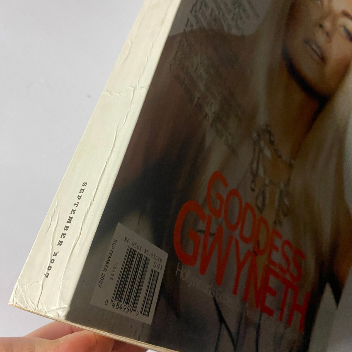 Side view of W Magazine September 2007, displaying publication date and vintage details, highlighting the collectible nature of the issue featuring Gwyneth Paltrow.