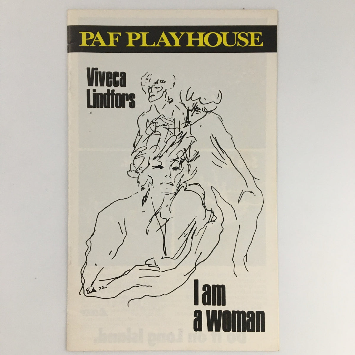 Cover of the 1979 PAF Playhouse McDonald's Theatre program for 'I Am A Woman' featuring Viveca Lindfors, illustrated design.