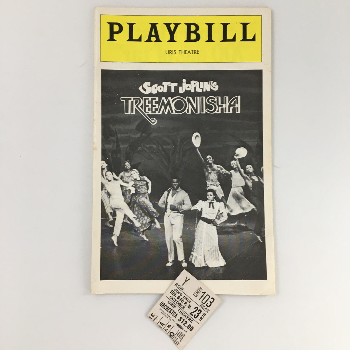 1975 Playbill Uris Theatre for Scott Joplin's Treemonisha featuring original ticket.