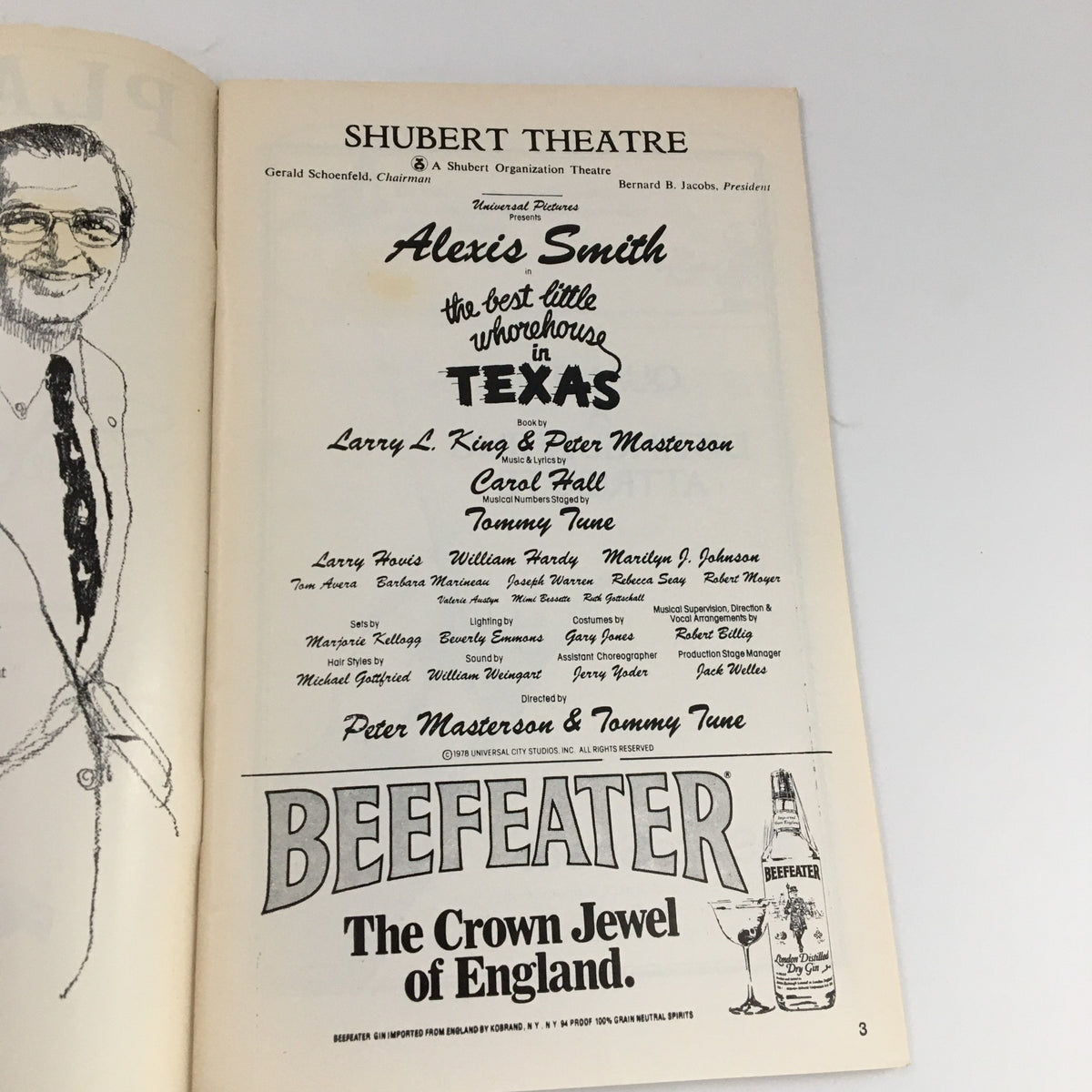 1978 Playbill from Shubert Theatre featuring 'The Best Little Whorehouse in Texas' by Larry L. King, showcasing cast members and production details.