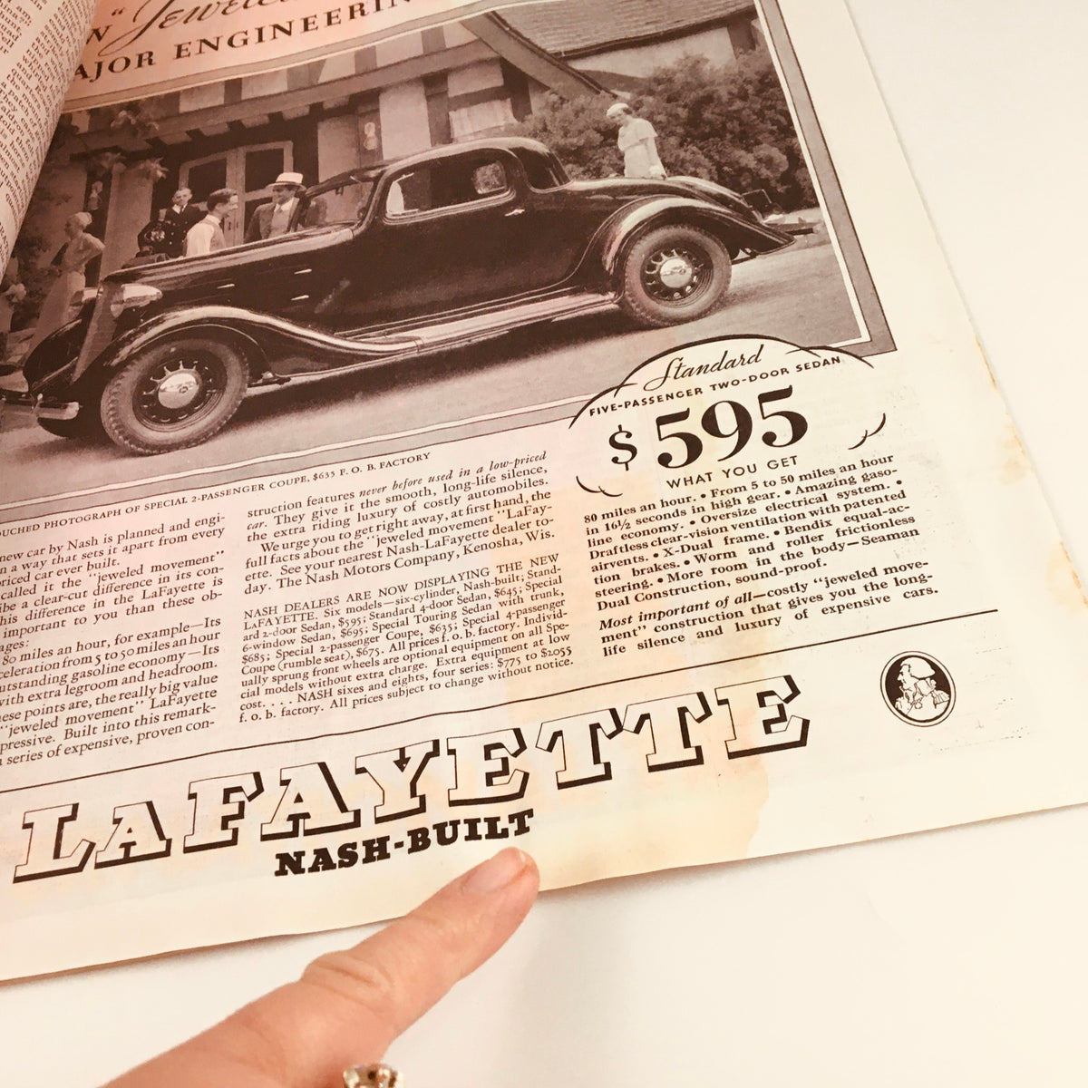Advertisement page in VTG Collier's Magazine July 14, 1934 featuring a classic Nash car with price details and vintage styling.