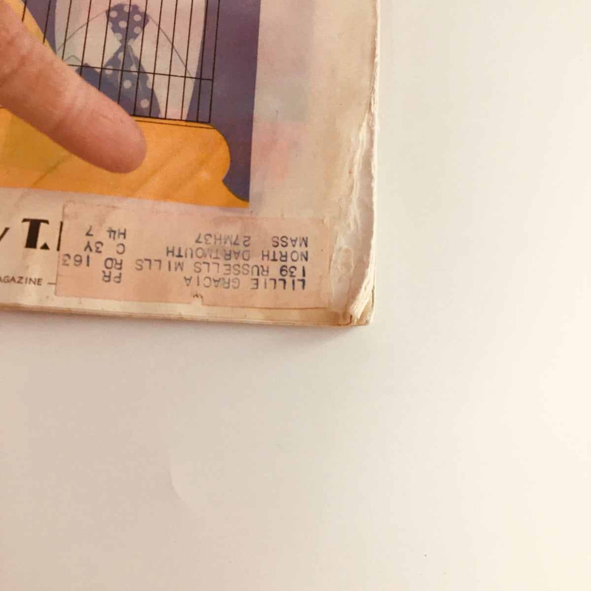 Back cover of VTG Collier's Magazine June 13, 1936, showing a torn edge and an attached address label, emphasizing its vintage character.