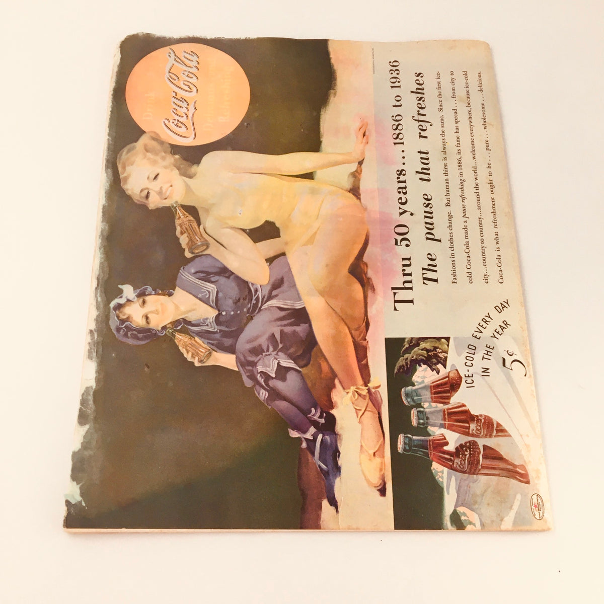 Cover of Collier's Magazine June 13, 1936 featuring a vintage Coca-Cola advertisement with two women dressed in early 20th-century swimwear, highlighting the slogan 'Thru 50 years: 1886 to 1936 The pause that refreshes.'