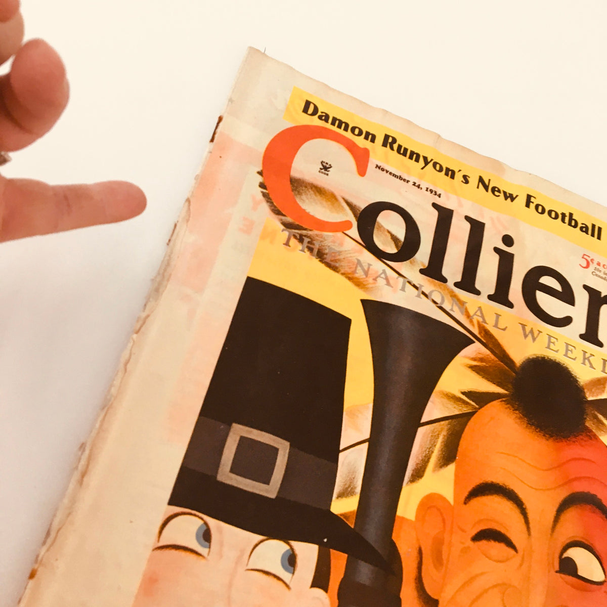 Cover of VTG Collier's Magazine from November 24, 1934 featuring Damon Runyon's Football Story, showcasing vintage artwork with playful illustrations and the iconic title in bold letters.