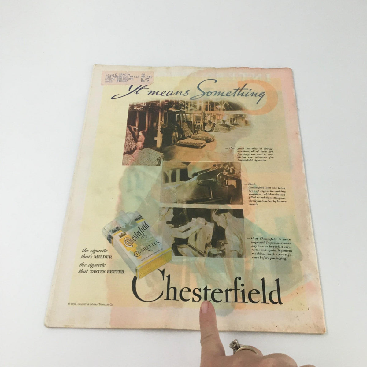 Back cover of VTG Collier's Magazine December 29 1934, featuring an advertisement for Chesterfield cigarettes.