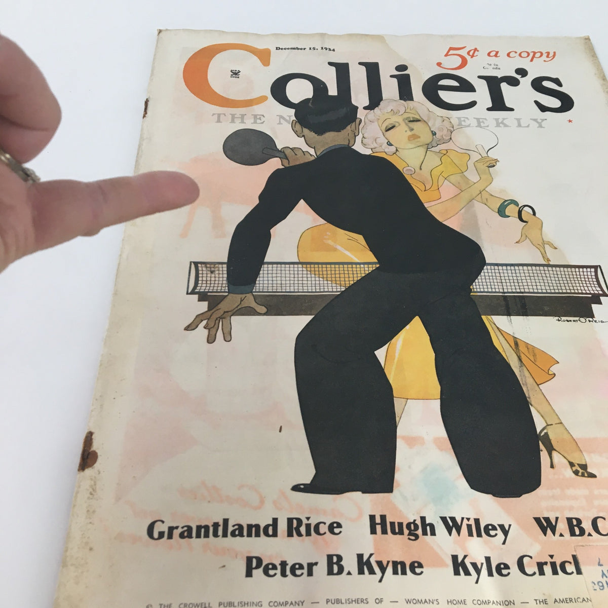 Front view of the VTG Collier's Magazine December 15, 1934, highlighting the title and illustration of two characters, with names Grantland Rice and Hugh Wiley displayed prominently.