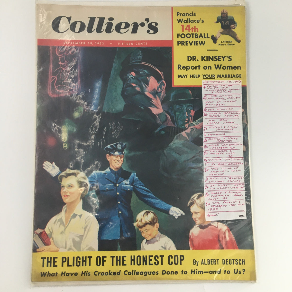 Another view of the cover of VTG Collier's Magazine, September 18, 1953, displaying the title 'The Plight of the Honest Cop', with additional editorial highlights and colorful imagery.