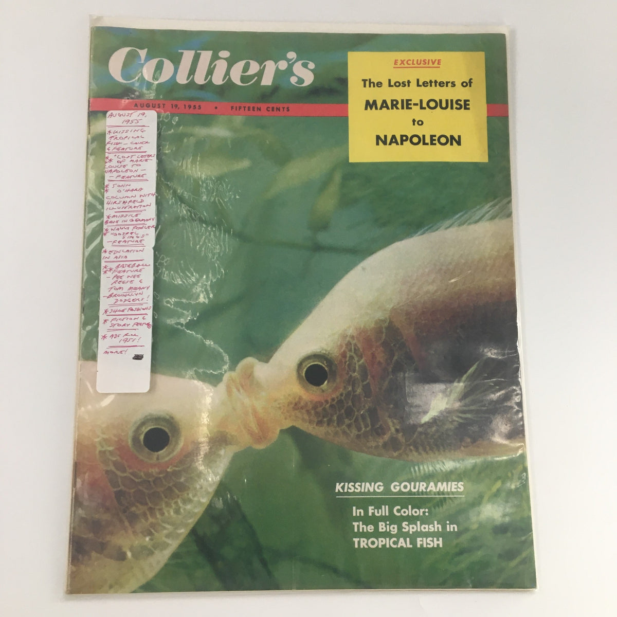 VTG Collier's Magazine August 19 1955 featuring a Kissing Tropical Fish cover, showcasing vibrant design and historical significance in American media.