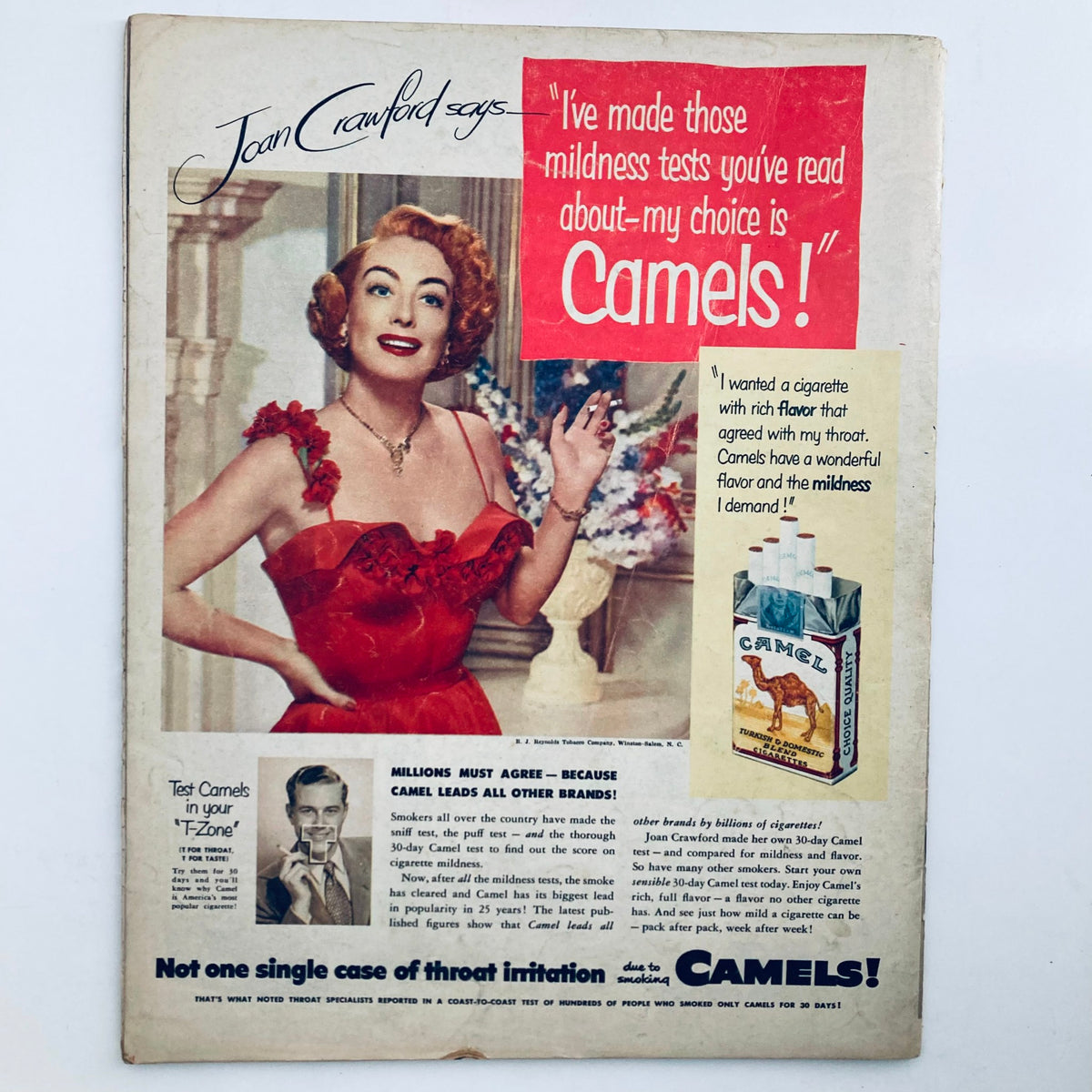 Back cover of VTG Look Magazine September 11 1951 Vol 15 No. 19 featuring a vintage advertisement for Camel cigarettes with Joan Crawford.