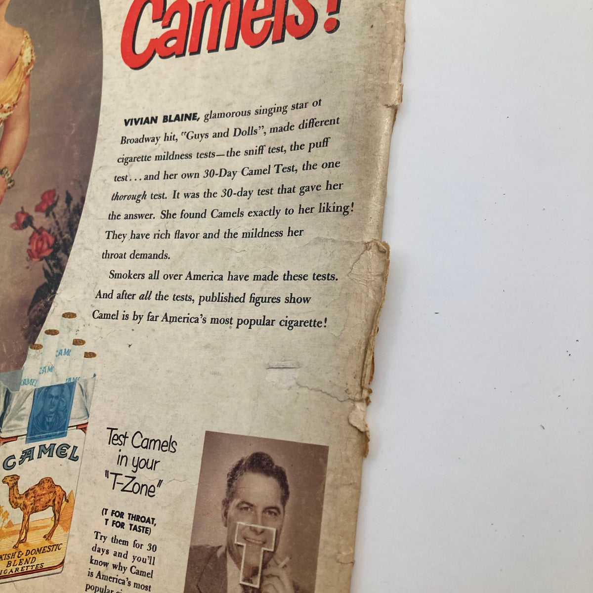 Detail of the back cover of VTG Look Magazine October 9 1951, highlighting the Camel cigarette advertisement featuring Vivian Blaine.