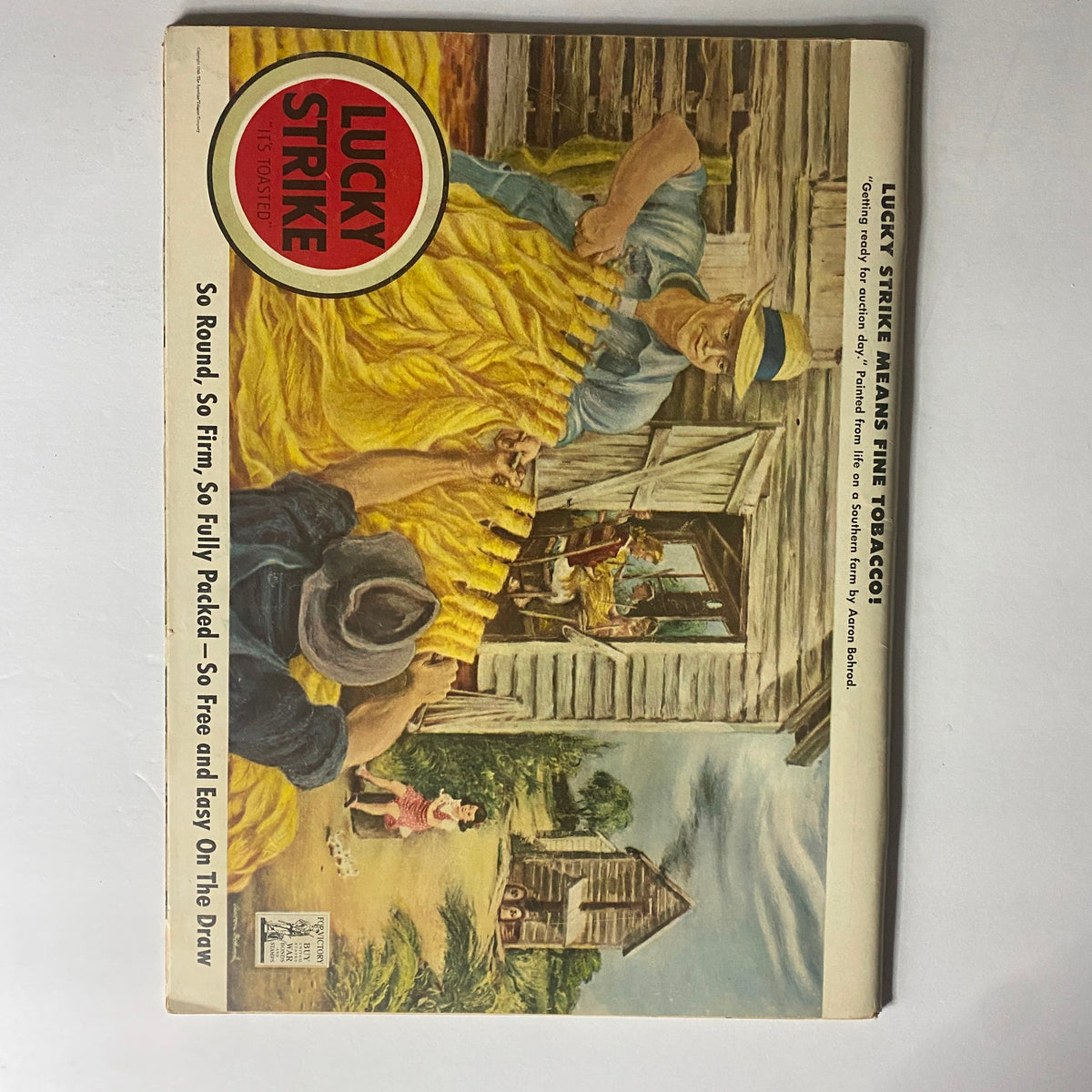 Advertisement page from Life Magazine dated March 29, 1943 for Lucky Strike, featuring a colorful illustration related to tobacco farming, showcasing the advertising style of the time.