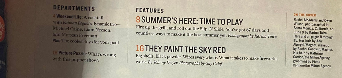 Interior feature of Life Magazine July 1, 2005 showcasing summer activities and the article 'Summer's Here: Time to Play' with photography by Karina Taira.