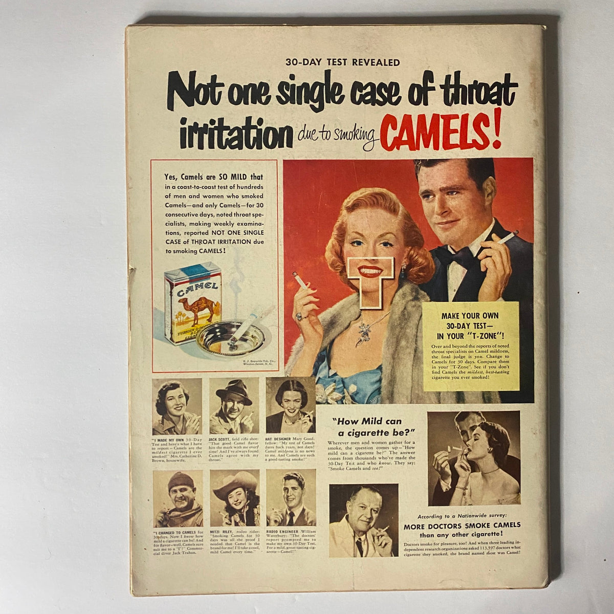 Back cover of Life Magazine October 10, 1949, advertising Camel cigarettes, showcasing vintage marketing and social attitudes toward smoking.