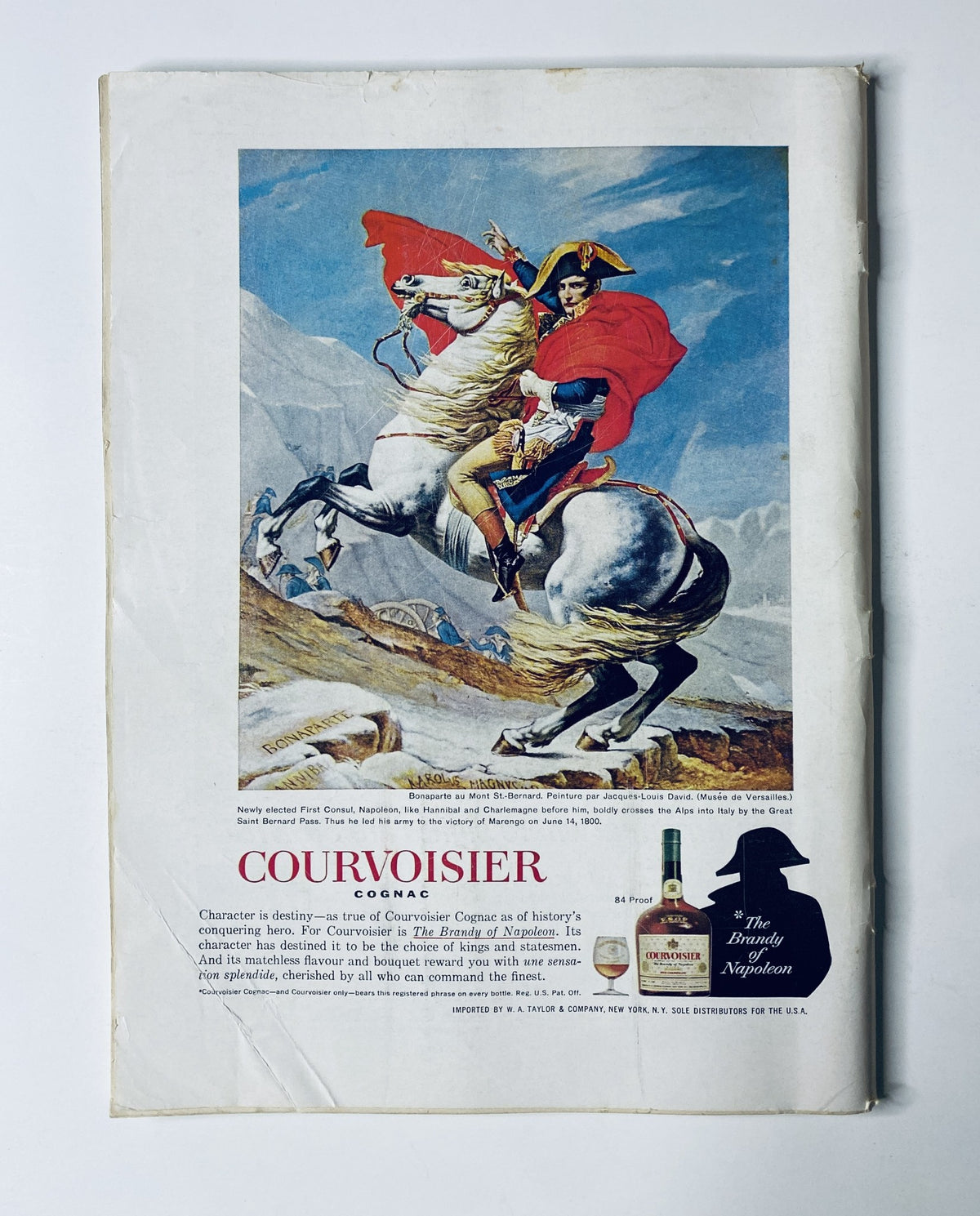 Advertisement for Courvoisier Cognac in The New Yorker Magazine, October 12, 1963, depicting a historical figure on horseback in a dynamic pose.