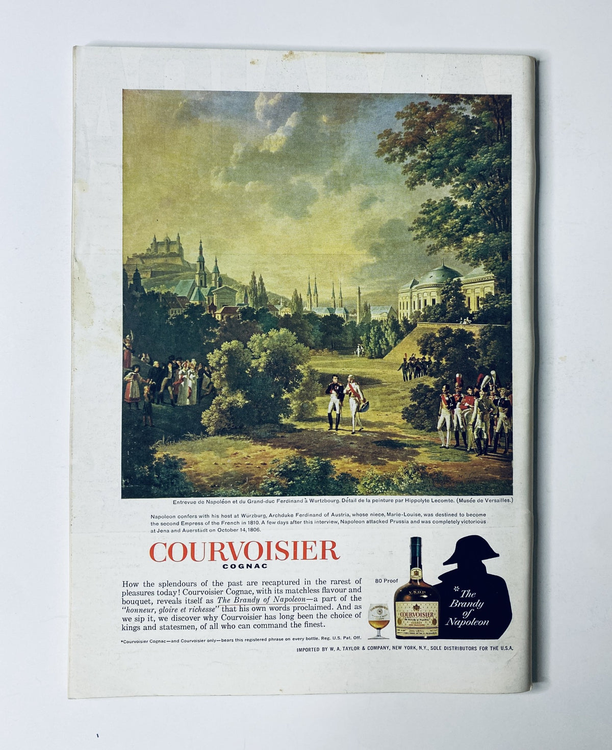 Back cover of The New Yorker Magazine December 19, 1964 featuring an advertisement for Courvoisier Cognac with a historic landscape illustration.