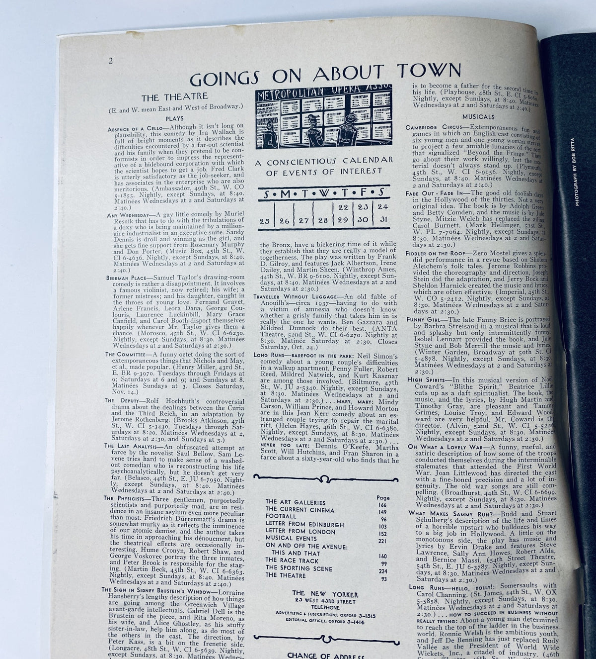 Interior page of The New Yorker Magazine October 24, 1964 displaying the 'Goings On About Town' section, highlighting events and cultural happenings.