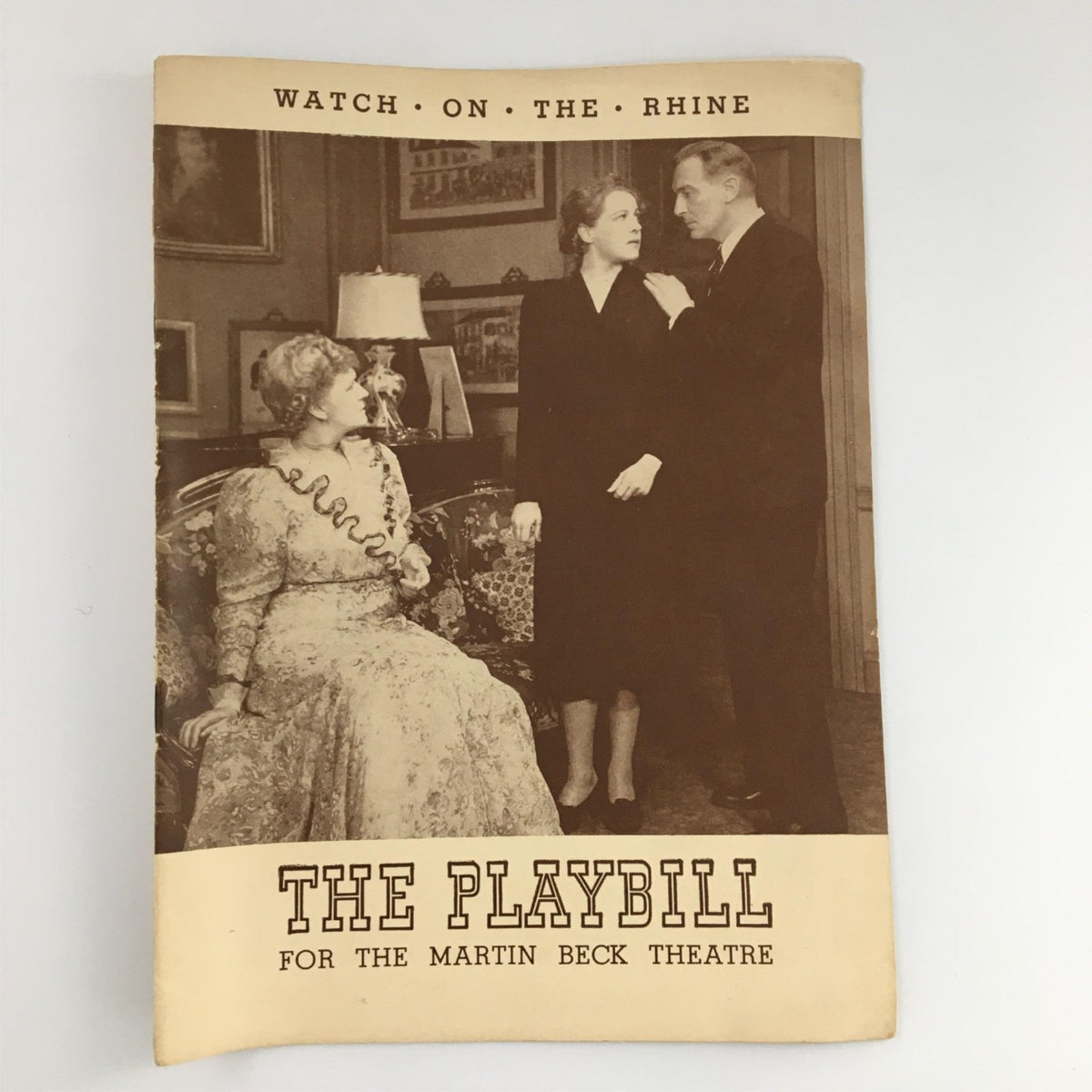 1942 Playbill for 'Watch On The Rhine' at The Martin Beck Theatre featuring actors Lucile Watson and Paul Lukas on the cover.