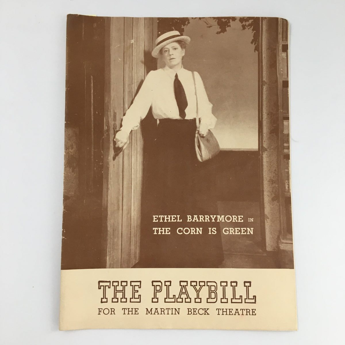 1943 Playbill for 'The Corn is Green' at The Martin Beck Theatre featuring Ethel Barrymore on the cover, showcasing a vintage theatrical design.
