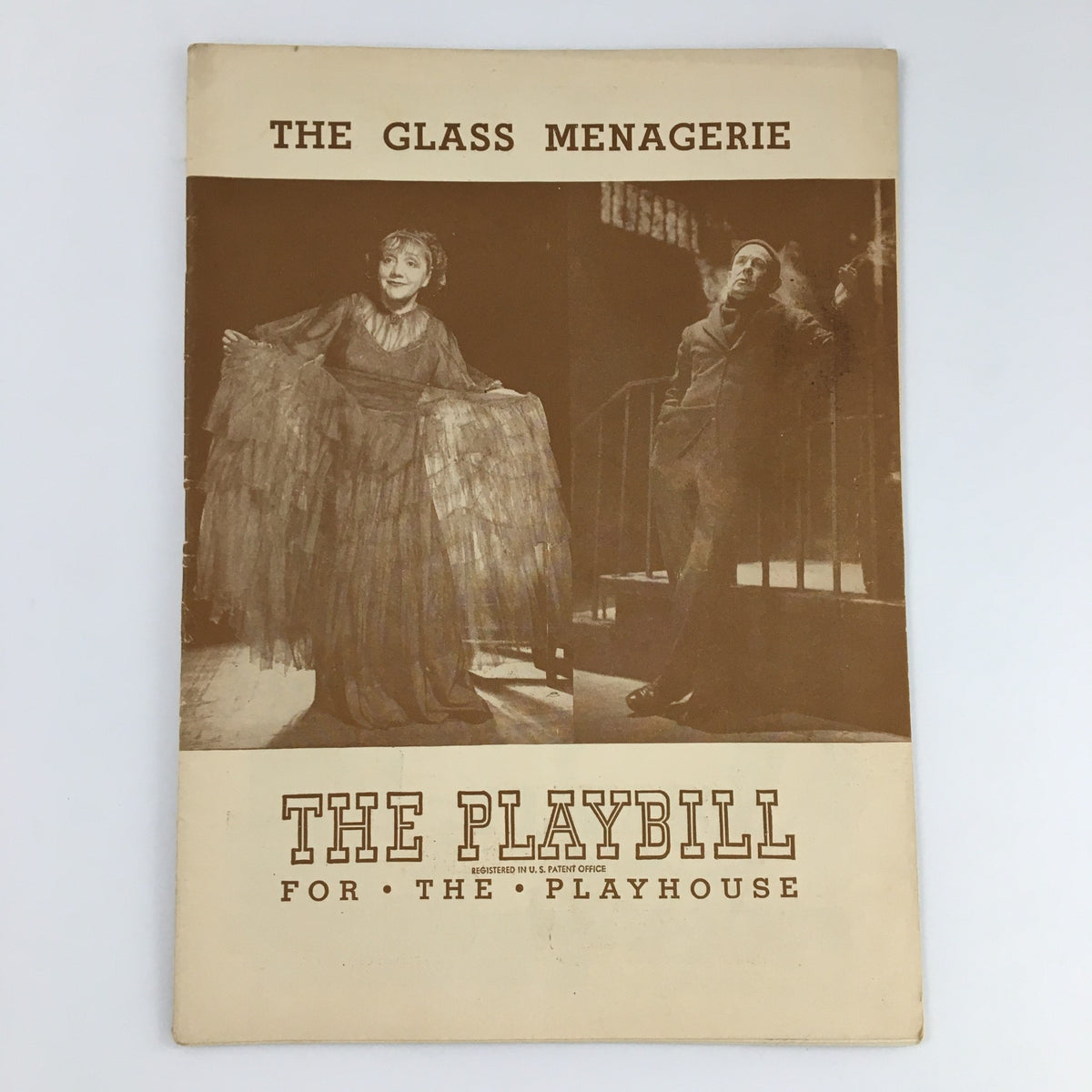 1945 Playbill for 'The Glass Menagerie' showcasing Laurette Taylor and Eddie Dowling at The Playhouse.