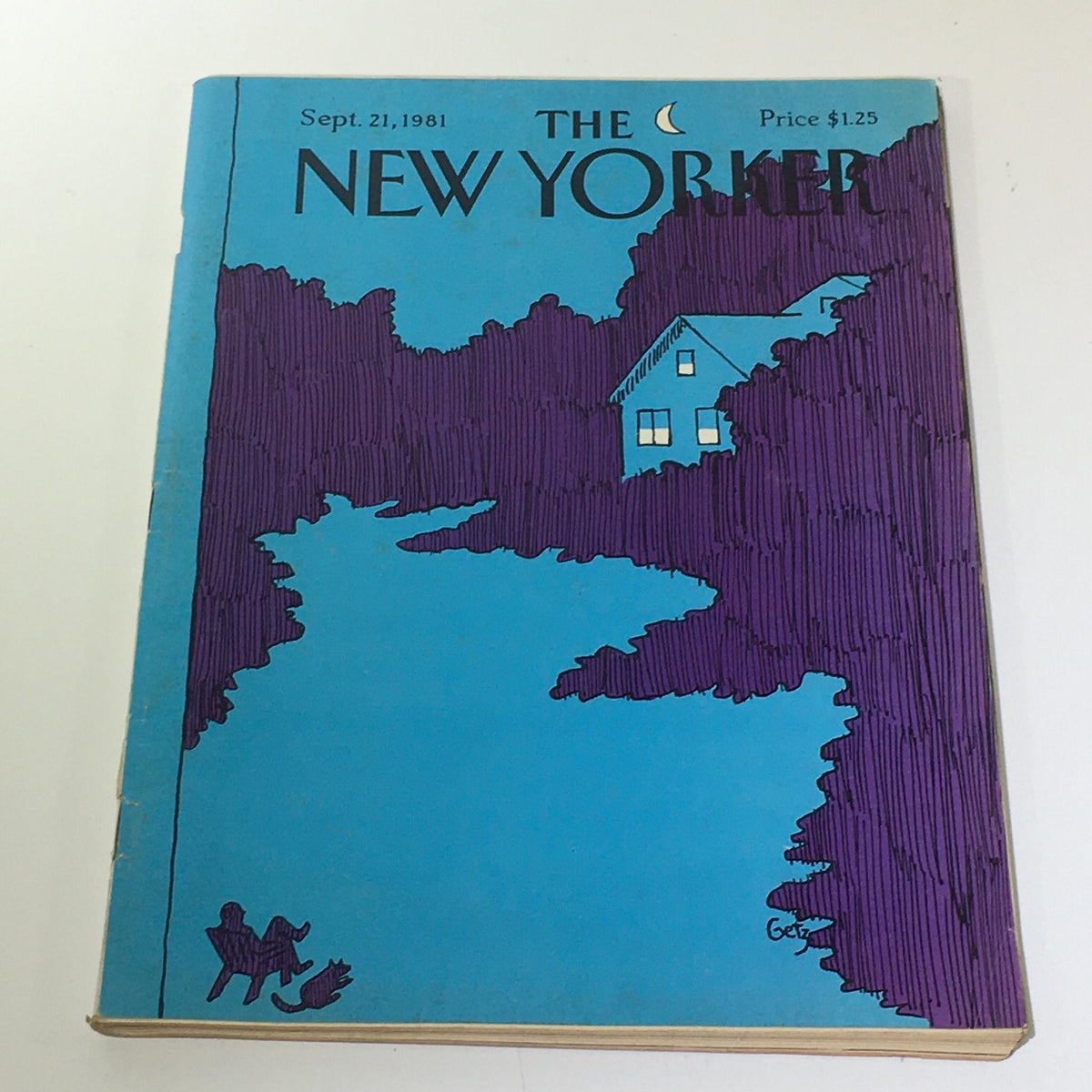 Cover of The New Yorker: September 21 1981 featuring an artistic illustration by Arthur Getz, showcasing a lively landscape with a house and trees in vibrant blue and purple tones.