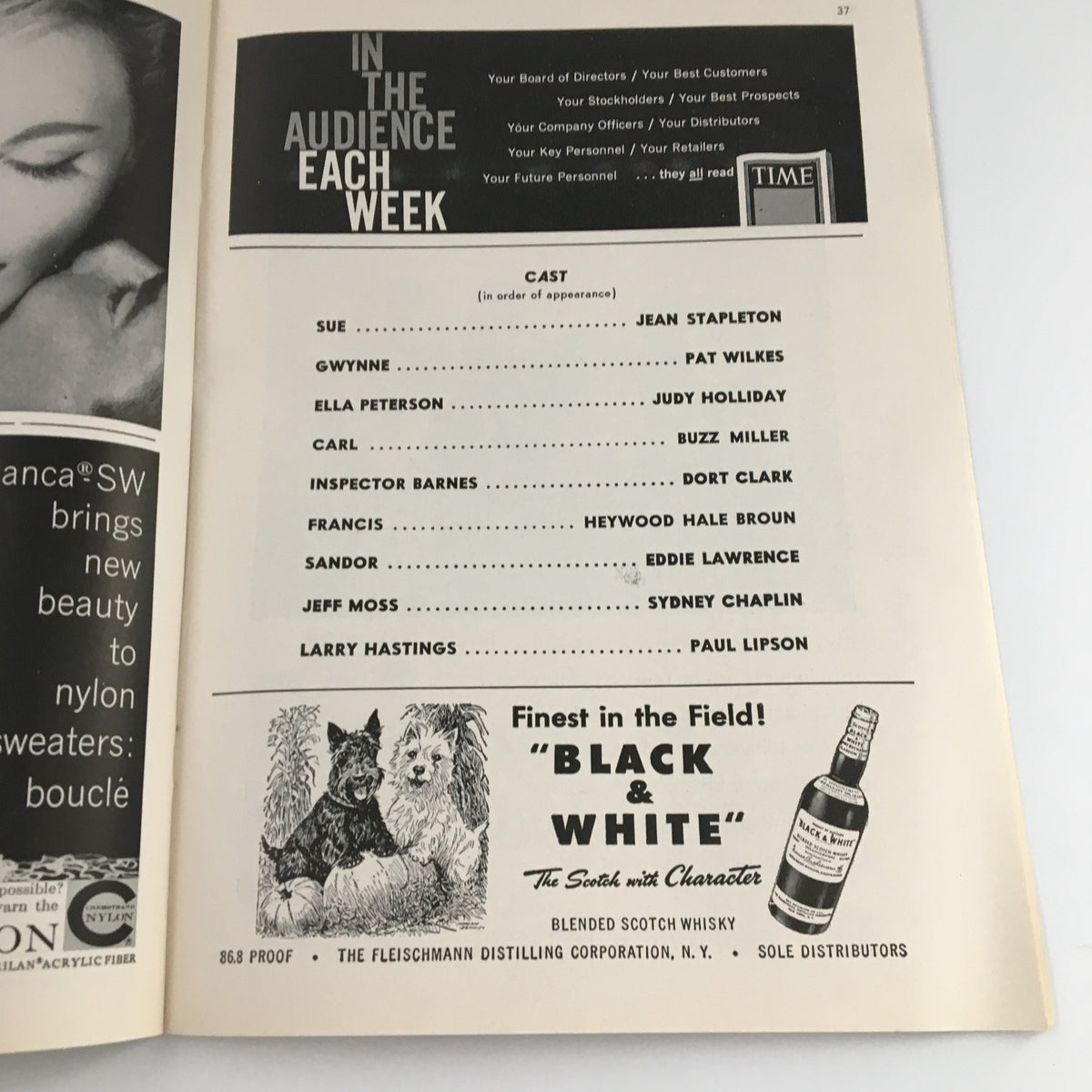 Interior page of the 1957 Playbill for 'Bells Are Ringing' at the Sam S. Shubert Theatre, featuring the cast list and advertisements, showcasing Broadway history and collectible theater memorabilia.