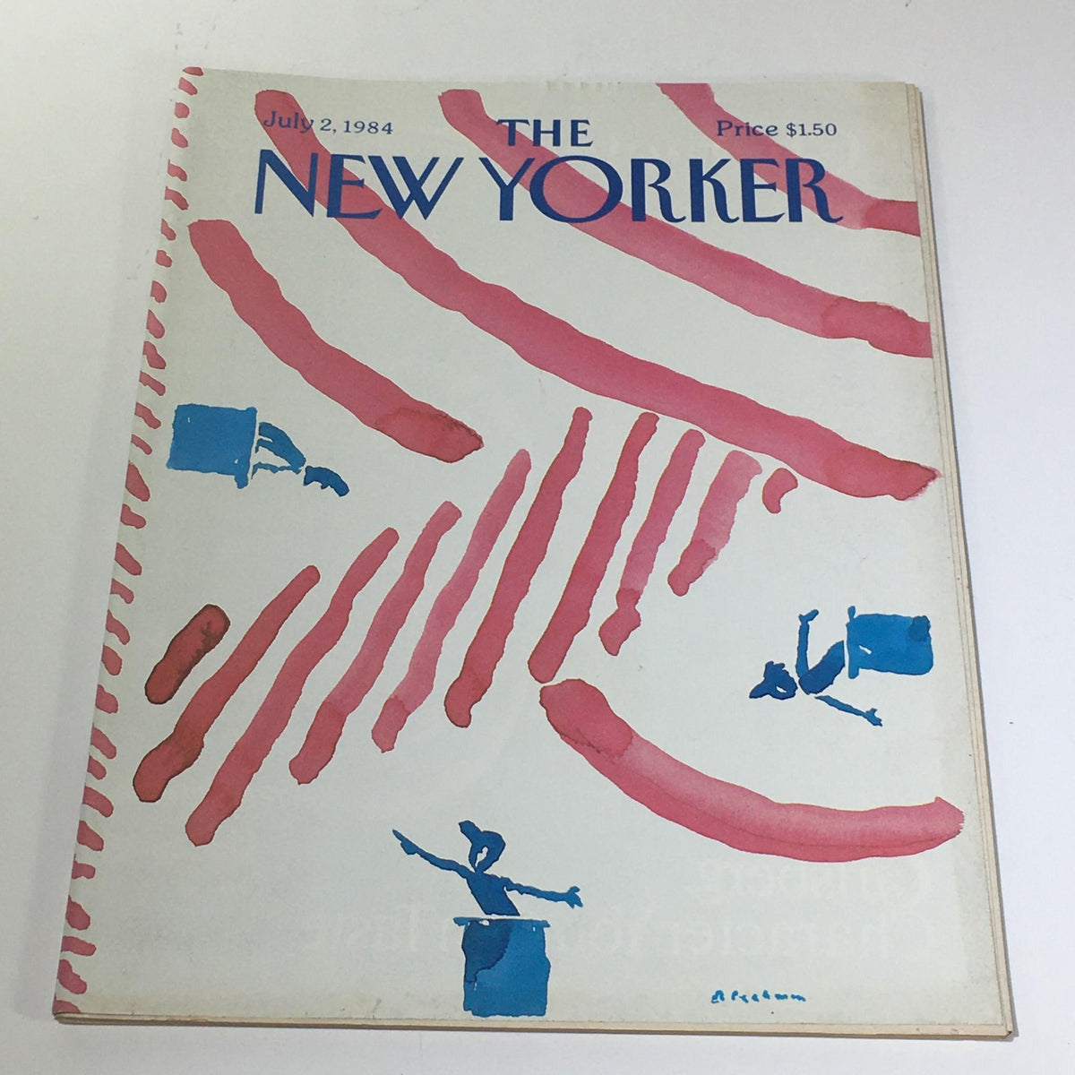 Cover of The New Yorker Magazine from July 2, 1984 featuring a unique full-theme design by R.O. Blechman, showcasing vibrant artwork in pink and blue hues.