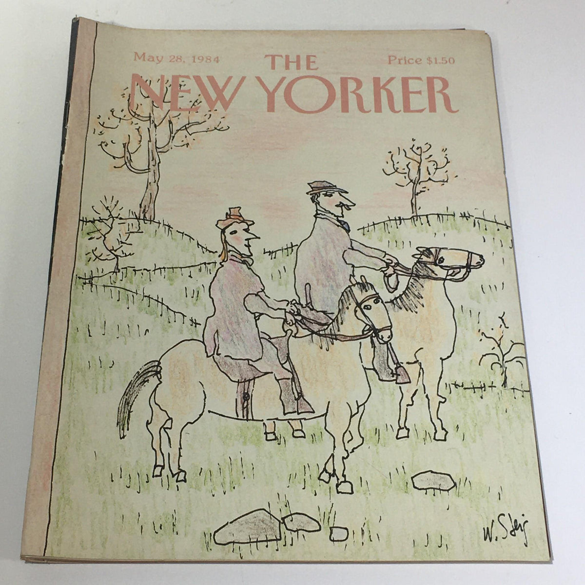 The New Yorker Magazine May 28 1984 Full Theme Cover by William Steig, featuring two horse riders in a whimsical illustration on a serene landscape background.