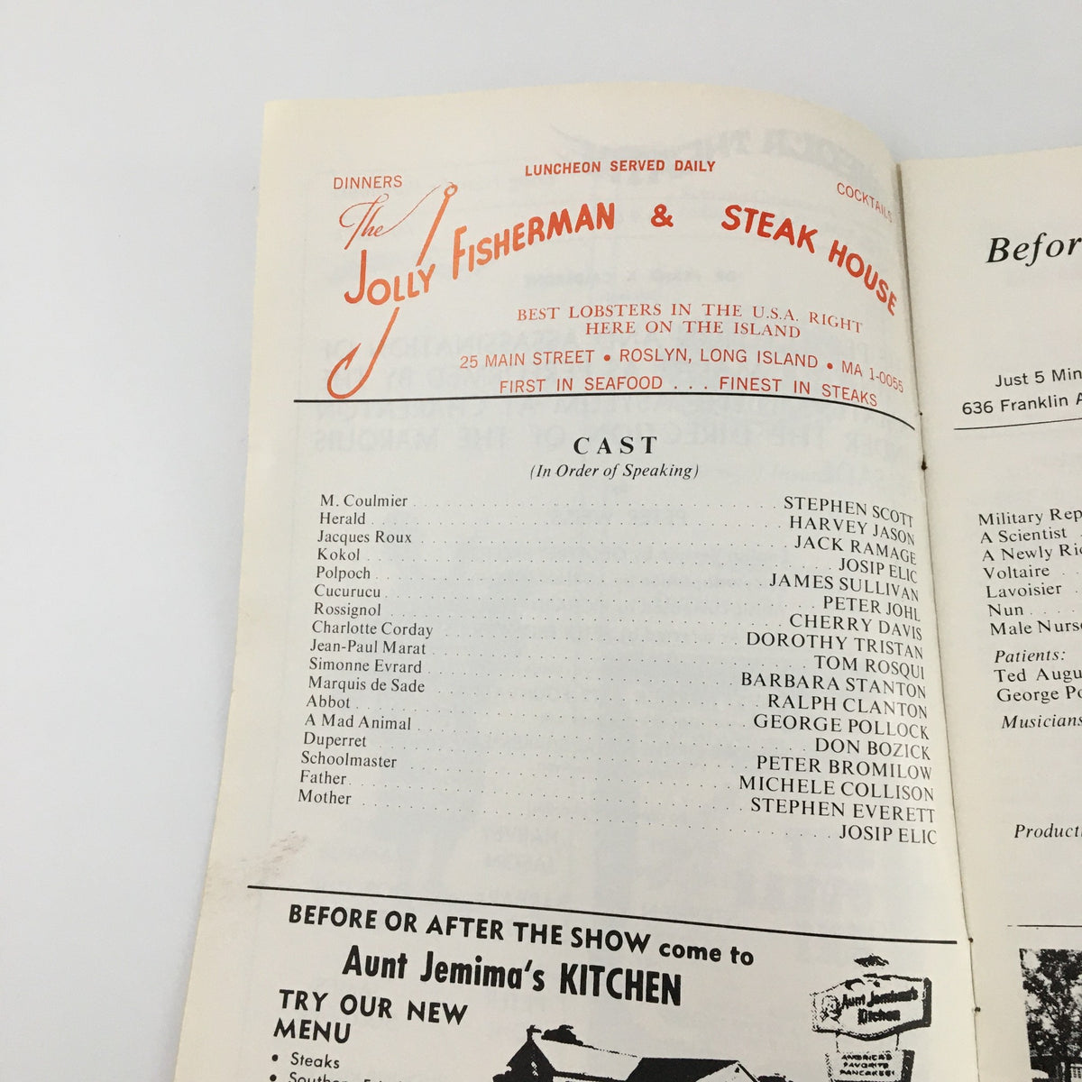1966 Mineola Theatre Long Island Playhouse 'Marat / De Sade' Peter Bromilow