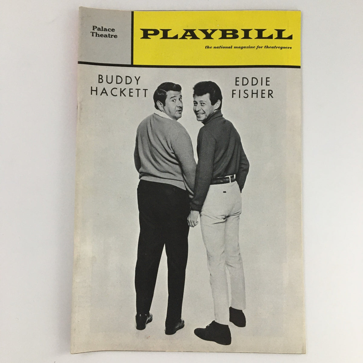 1967 Playbill The Palace Theatre featuring Buddy Hackett and Eddie Fisher on the cover, showcasing two iconic entertainers in a theatrical setting.