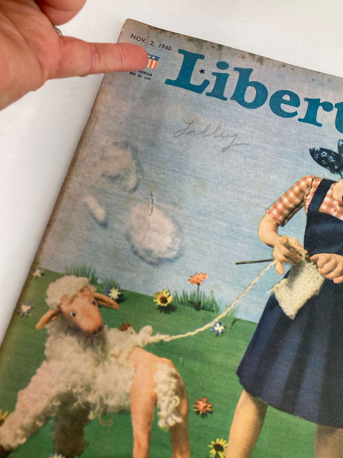 Cover of VTG Liberty Magazine November 2, 1940, featuring a vintage illustration of a girl with a sheep and flowers, reflecting the theme of "Happiness in Our Time."